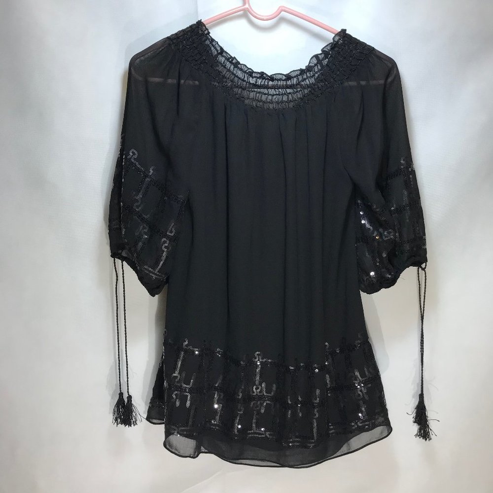 NWT MAX STUDIO BLACK CHIFFON TOP WITH SEQUIN